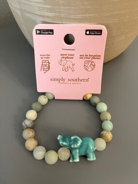 Simply Southern Teal Elephant Multicolor Bead Bracelet w/Tracker